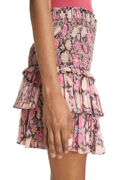 Shop Isabel Marant Étoile Naomi Smocked Tiered Ruffle Cotton Skirt In Pink /faded Black