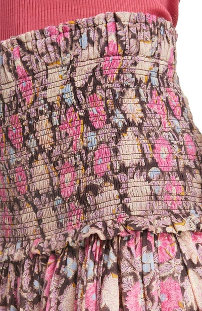 Shop Isabel Marant Étoile Naomi Smocked Tiered Ruffle Cotton Skirt In Pink /faded Black
