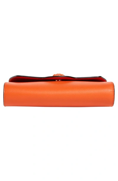 Shop Versace La Medusa Leather Wallet On A Strap In Orange/  Gold