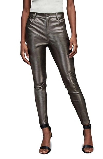 Shop Allsaints Ina Leather Skinny Jeans In Gunmetal