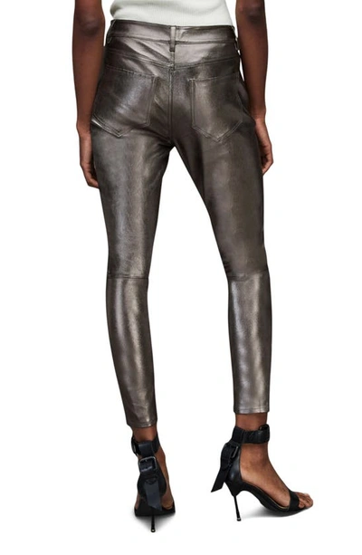 Shop Allsaints Ina Leather Skinny Jeans In Gunmetal