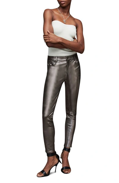 Shop Allsaints Ina Leather Skinny Jeans In Gunmetal