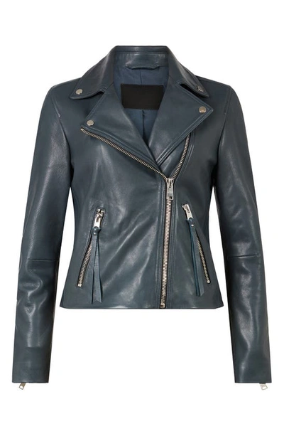 Shop Allsaints Dalby Leather Biker Jacket In Deep Denim