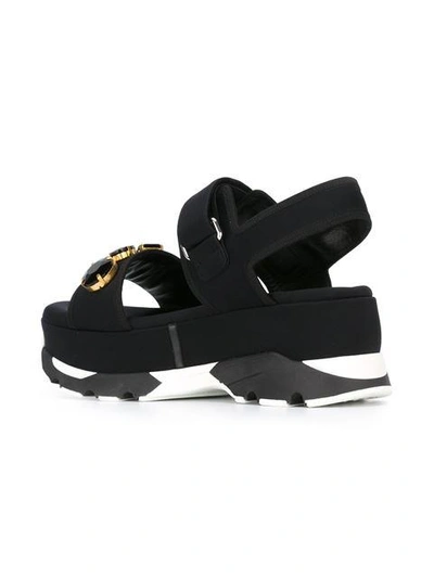 Shop Marni Embellished Wedge Sandals - Black
