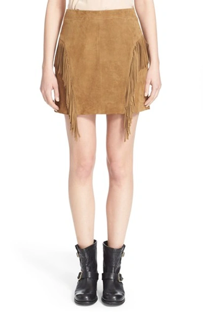 Saint Laurent Fringed Suede Mini Skirt In Brown