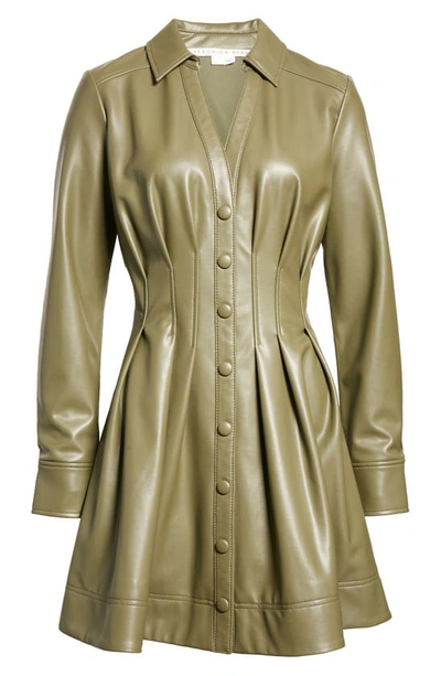 Shop Veronica Beard Ameeta Long Sleeve Faux Leather Shirtdress In Stone Army