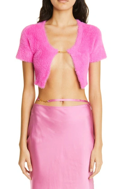 Shop Jacquemus La Maille Neve Fluffy Crop Cardigan In Pink