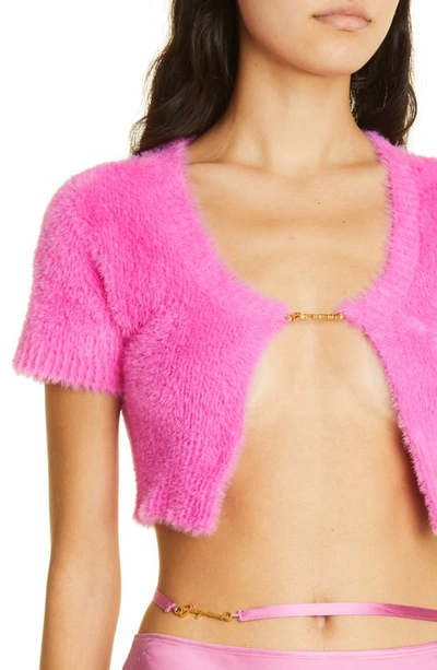 Shop Jacquemus La Maille Neve Fluffy Crop Cardigan In Pink