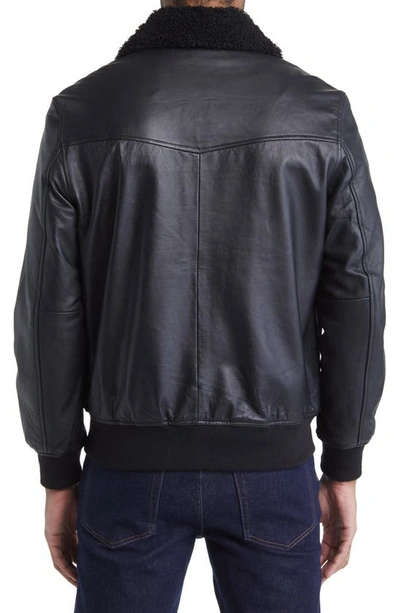Shop Frye Leather Bomber Jacket With Removable Faux Shearling Collar In Black