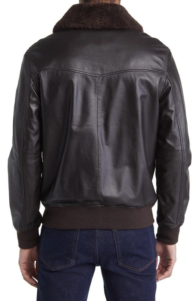 Shop Frye Leather Bomber Jacket With Removable Faux Shearling Collar In Dark Brown