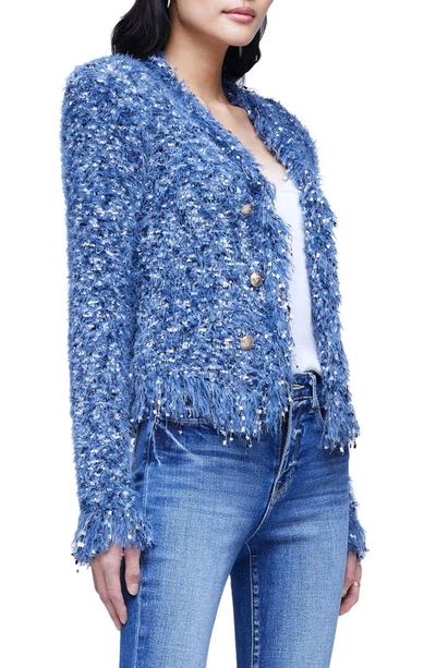 Shop L Agence Confetti Knit Cardigan In Blue Multi