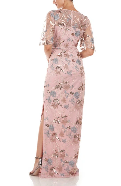 Js Collections Daphne Embroidered Sequin Column Gown In Blush Multi