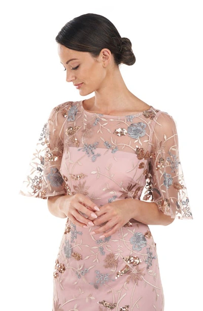 Shop Js Collections Daphne Embroidered Sequin Column Gown In Blush Multi