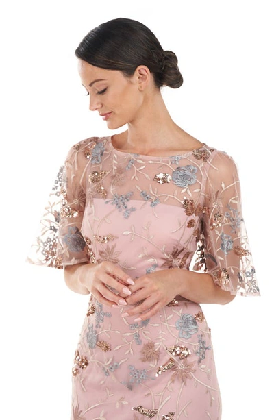 Js Collections Daphne Embroidered Sequin Column Gown In Blush Multi