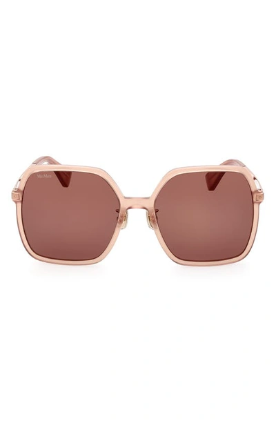 Shop Max Mara 59mm Square Sunglasses In Shiny Pink / Brown