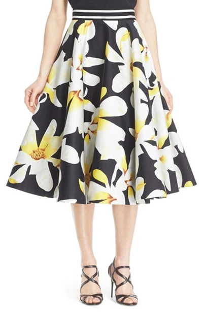Alice And Olivia Dianna Flower Print Full Midi Skirt In Blooming Magnolia