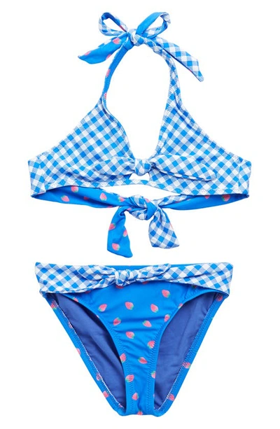 Shop Hobie Kids' Checked Out Reversible 2-piece Bikini In Sea Blue
