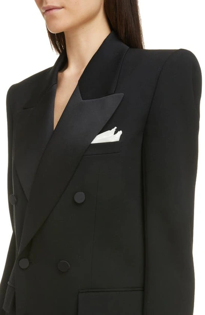 Shop Saint Laurent Double Breasted Longline Wool Tuxedo Coat In Black