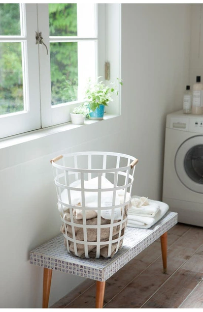 Yamazaki Tosca Round Steel Laundry Basket In White