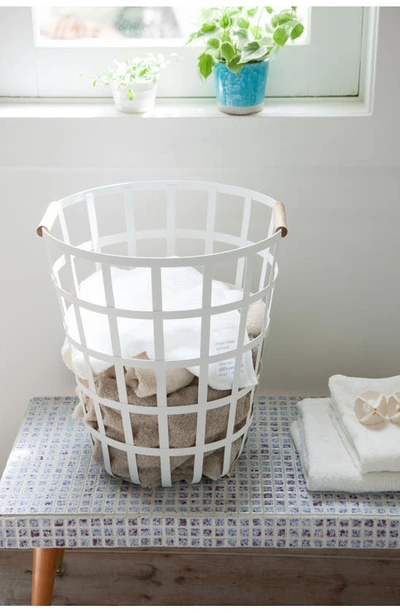 Yamazaki Tosca Round Steel Laundry Basket In White