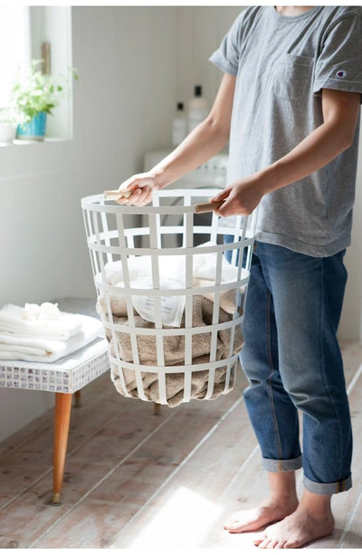 Yamazaki Tosca Round Steel Laundry Basket In White
