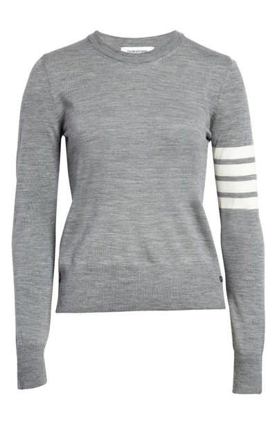 Shop Thom Browne 4-bar Crewneck Wool Sweater In Light Grey