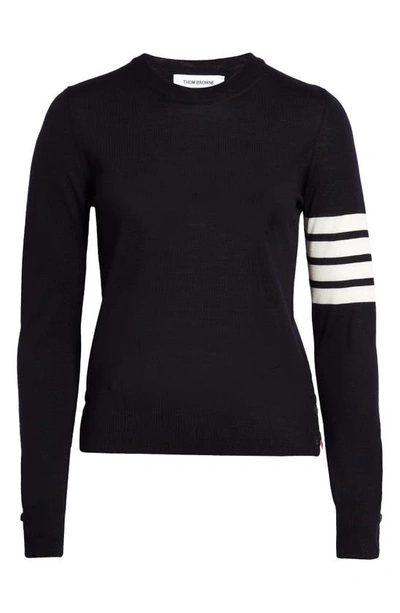 Shop Thom Browne 4-bar Crewneck Wool Sweater In Navy