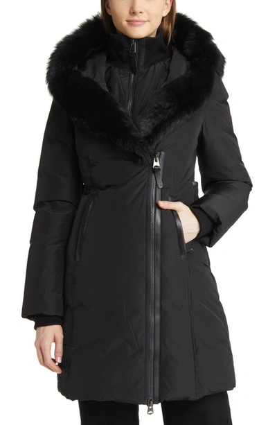 Shop Mackage Kay Water Resistant Down Coat With Genuine Shearling Trim In Black