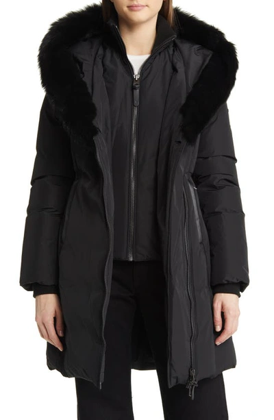 Shop Mackage Kay Water Resistant Down Coat With Genuine Shearling Trim In Black