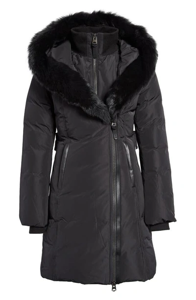 Shop Mackage Kay Water Resistant Down Coat With Genuine Shearling Trim In Black