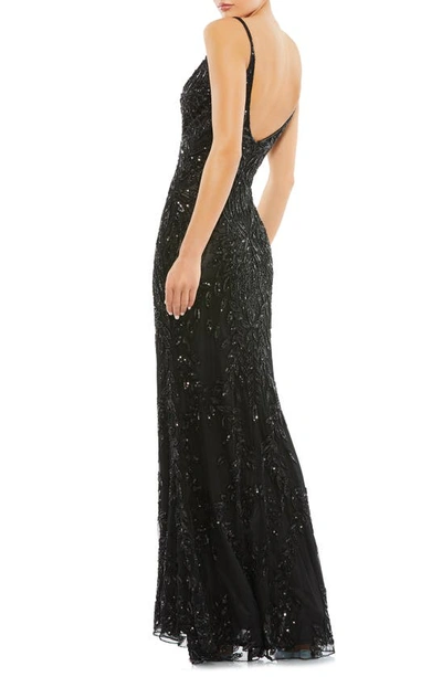 Shop Mac Duggal Sequin Leaf Mermaid Gown In Black