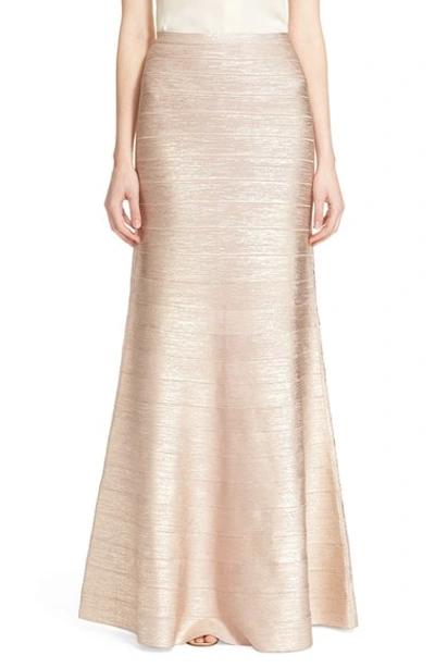 Herve Leger 'juliena' Woodgrain Metallic Foil Skirt In Rose Gold Combo