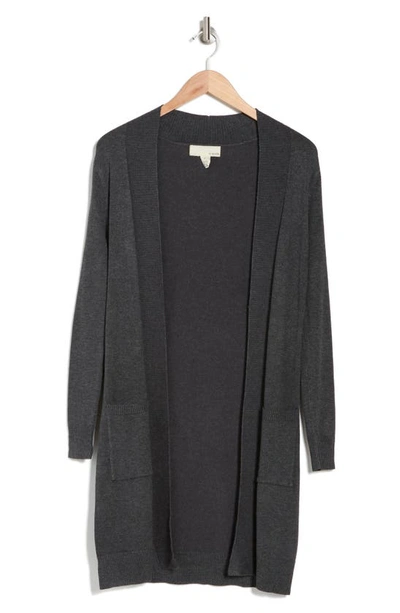 By Design Hudson Mid Thigh Lightweight Cardigan In Charcoal Heather