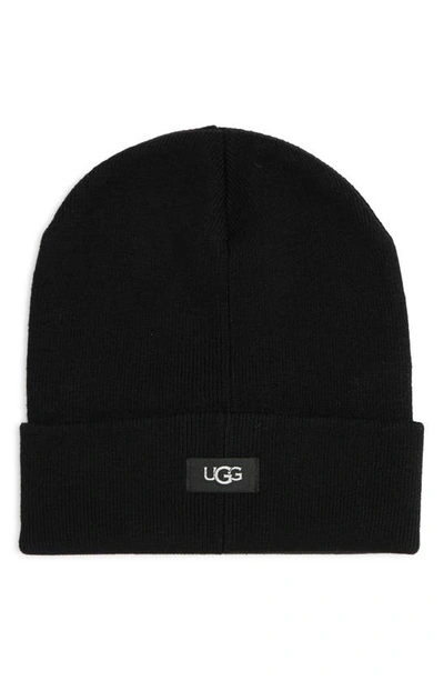 Shop Ugg Logo Knit Cuff Beanie In Black/black