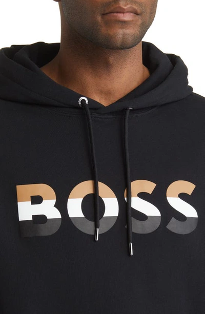 Shop Hugo Boss Econy 2 Cotton Logo Graphic Hoodie In Black