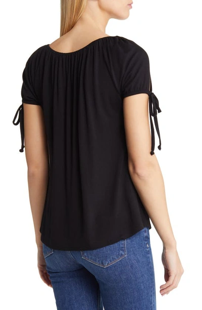 Shop Loveappella Slit Sleeve Knit Top In Black