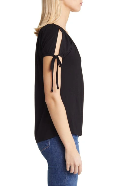 Shop Loveappella Slit Sleeve Knit Top In Black