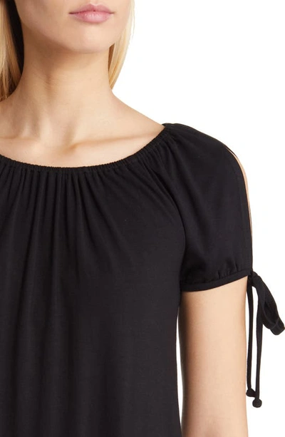 Shop Loveappella Slit Sleeve Knit Top In Black