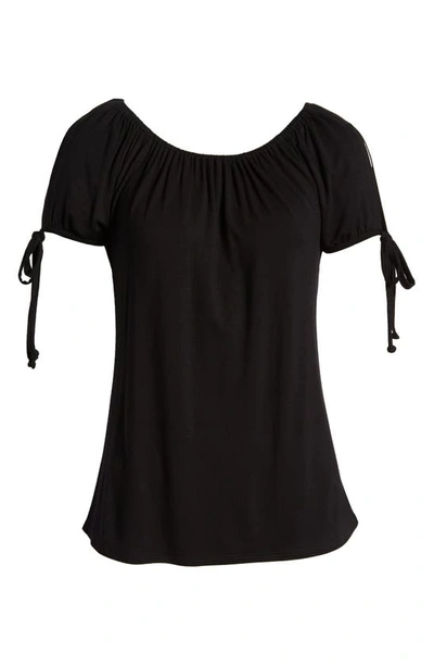 Loveappella Slit Sleeve Knit Top In Black