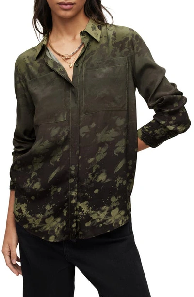 Shop Allsaints Eva Gaia Splatter Button-up Shirt In Forest Green