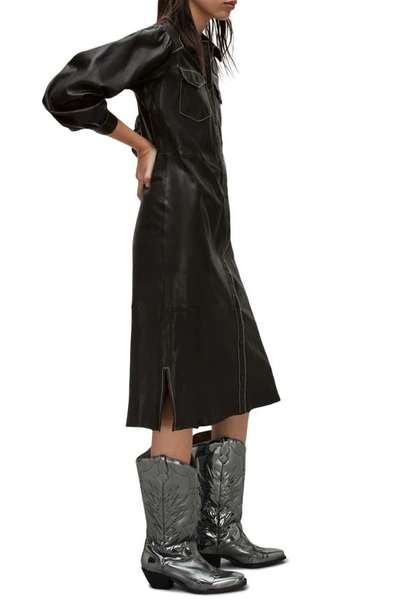 Shop Allsaints Ava Long Sleeve Leather Shirtdress In Black