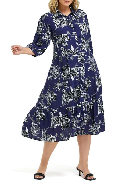 Shop Estelle Talled Floral Tiered Shirtdress In Print