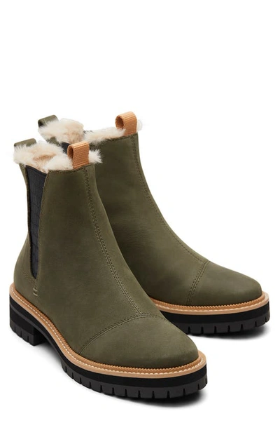 Shop Toms Dakota Faux Fur Lined Chelsea Boot In Green