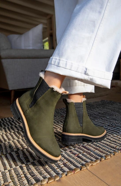 Shop Toms Dakota Faux Fur Lined Chelsea Boot In Green