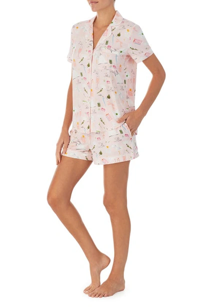 Shop Kate Spade Bridal Notch Collar Shorty Pajamas In Pink/ Grd