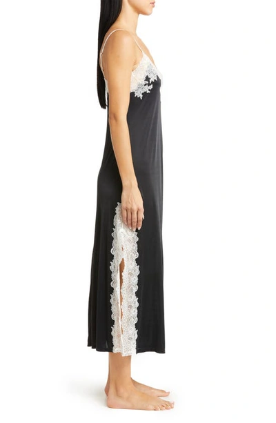 Shop Natori Enchant Lace Trim Nightgown In Black W/ Ivory Lace