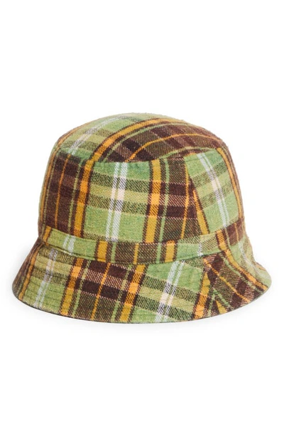 Shop R13 Embroidered Logo Plaid Bucket Hat In Green Plaid