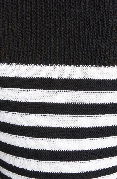 Shop Balmain Breton Stripe Cotton Blend Sweater Dress In Black/ White