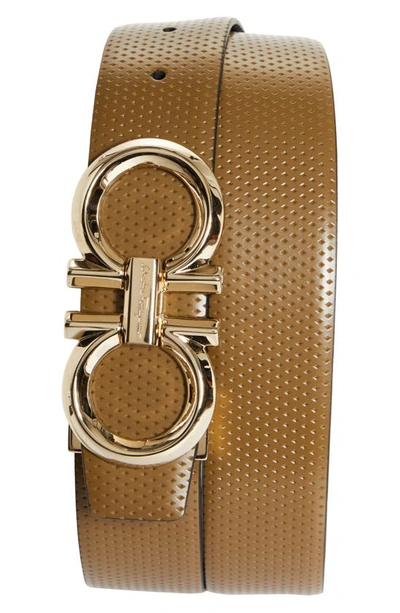 Shop Ferragamo Double Gancio Textured Leather Belt In Rafia Nero