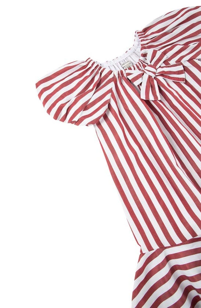 Shop Habitual Kids' Stripe Puff Sleeve Shift Dress In Dark Red